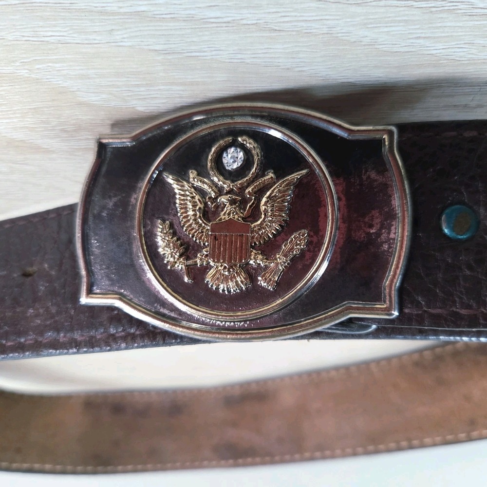 Vintage Leather Belt Eagle Buckle Brown Distressed Western Wide